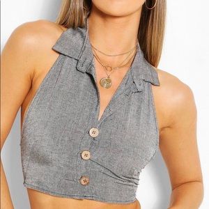 Grey halter neck Boohoo crop